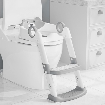 Napei Potty Training Toilet Seat with Step Stool Ladder-Gray