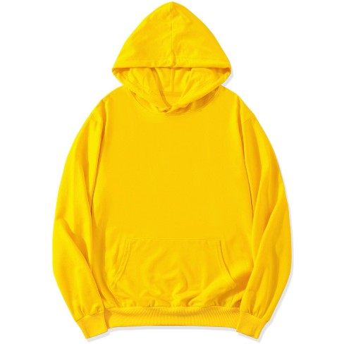 Lars Amadeus Men's Long Sleeves Solid Drawstring Pullover Hoodie Sweatshirt  with Pocket Yellow Small