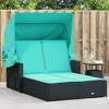 vidaXL Double Sun Lounger with Canopy - Black PE Rattan Day Bed, Adjustable Backrest, Washable Cushions - 2 of 4