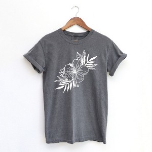 Simply Sage Market Women's Hibiscus Spray  Short Sleeve Garment Dyed Tee - 1 of 2