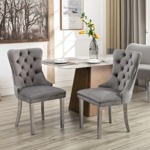 Racxily Velvet Dining Chairs Set of 2,  w/ Chrome Stainless Steel Plating Legs, Nailhead Trim, Button Tufted Parsons Dining Room Chair - 1 of 4