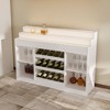 Famapy White Multi-Layer Bar Cabinet Wine Cabinet: Wave-Patterned Glass Countertop, Tiered Design – Spacious Wine & Liquor Storage, Ambient Lighting - 2 of 4