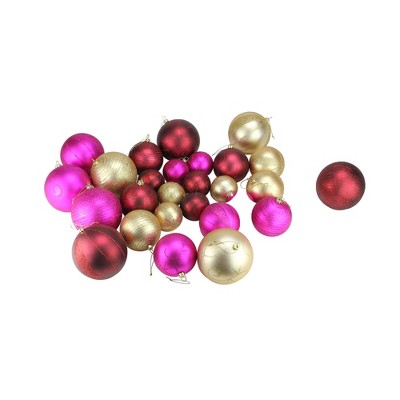 CMI 27ct Pink and Burgundy Red Shatterproof Matte Christmas Ball Ornaments 4" (100mm)