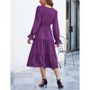 Women's Wrap V Neck Midi Dress Casual Long Sleeve Smocked Waist A Line Pleated Tiered Flowy Long Dress - 2 of 4