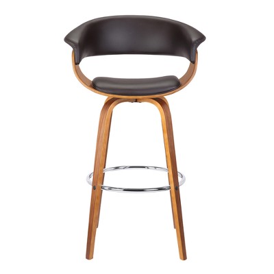 Mid-Century Modern 24" Swivel Barstool in Walnut and Brown Leather