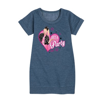JoJo Siwa Life's a Party Graphic Short Sleeve Fleece Dress - Heather Navy - Small