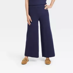 Women's High-Rise Ribbed Sweater Wide Leg Pants - A New Day™ Navy Blue XXL