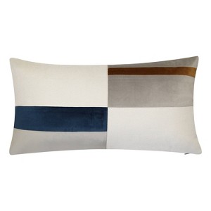 Edie@Home 12"x24" Oversized Split Striped Colorblock Lumbar Throw Pillow Cool: Velvet, Indoor Use, Hidden Zipper - 1 of 4