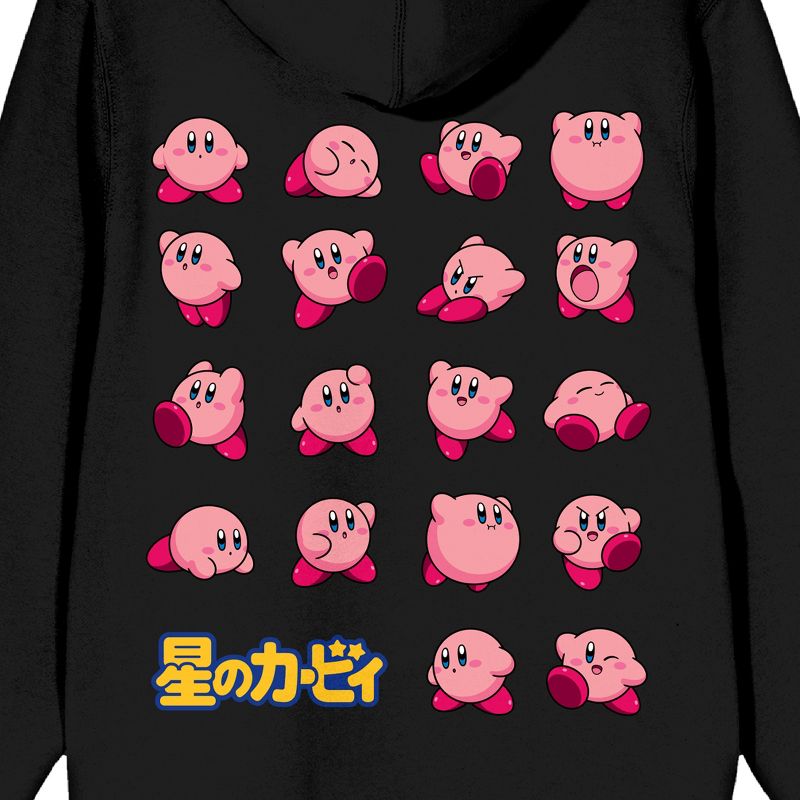 Kirby Grid Poses Long Sleeve Black Adult Zip Up Hooded Sweatshirt, 3 of 4