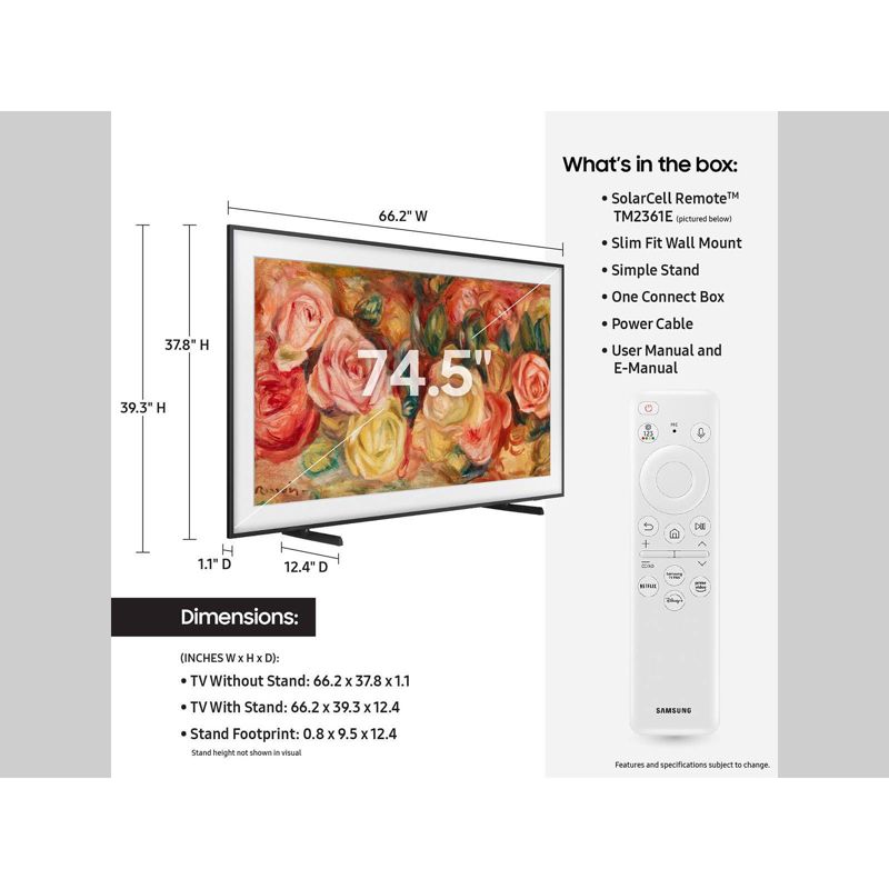 Samsung 75&#34; The Frame QLED HDR UHD 4K Smart TV - Black (QN75LS03D), 6 of 15