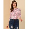 INSPIRE CHIC Women's Elbow Sleeves Boat Slim Fit Casual Stripe Animal Print Multi Floral Pattern T-Shirt - 2 of 4
