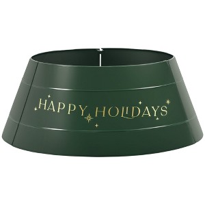 Aghana Digitals Cream White Steel Christmas Tree Collar, 26" x 11" Metal Tree Ring, "Merry & - 1 of 4
