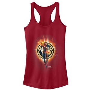 Juniors Womens Marvel Captain Marvel Flame Star Symbol Racerback Tank Top - 1 of 3