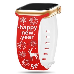 HTUTWOO Tow-Tone Engraved Apple Watch Band, New Year Silicone Sport Strap 38/40/41/42/44/45/49mm for iWatch Series 10 9 8 7 6 5 4 3 2 SE Ultra - 1 of 4