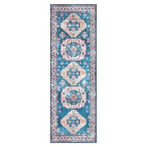 Washable Vintage Oriental Rug Non Slip Low Pile Rug Soft Throw Floor Cover Retro Medallion Foldable Indoor Carpet for Living Room Bedroom Playroom - 1 of 4