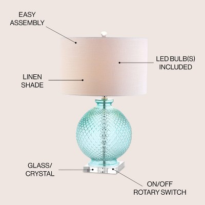 Aqua Glass and Crystal 26" Table Lamp with White Shade