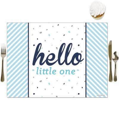 Big Dot of Happiness Hello Little One - Blue and Silver - Party Table Decorations - Boy Baby Shower Placemats - Set of 16