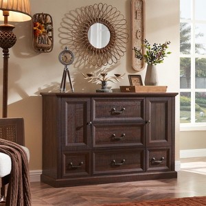 Farmhouse 5 Drawer Dresser, 47.5″ Rustic Wood Dressers Organizer with Sliding Barn Doors for Bedroom, Kitchen, Hallway - 1 of 4