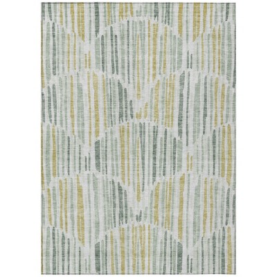 Sage Artichoke Green And Gold Abstract Washable Indoor Outdoor Area Rug