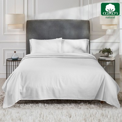 Full Bright White Striped Cotton Deep Pocket Sheet Set