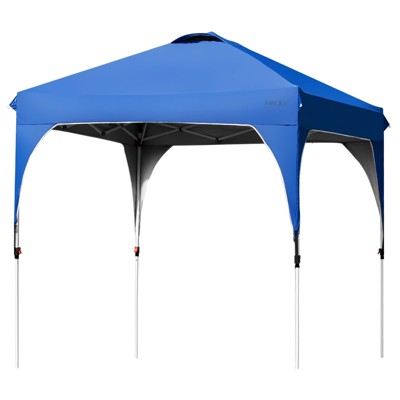 Tangkula Pop-up Canopy Tent 6.6’ x 6.6’ Height Adjustable Commercial Instant Canopy w/ Portable Roller Bag Blue/ White/ Grey