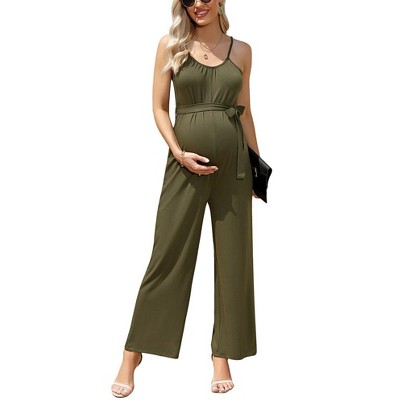 Maternity Jumpsuit Wide Leg Sleeveless Adjustable Strap Pockets