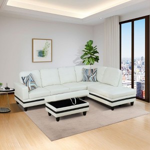 Modern PU Leather Sectional Sofa - Spacious L-Shape, Plush Cushions, Storage Ottoman, Contemporary Living Room Furniture - 1 of 4