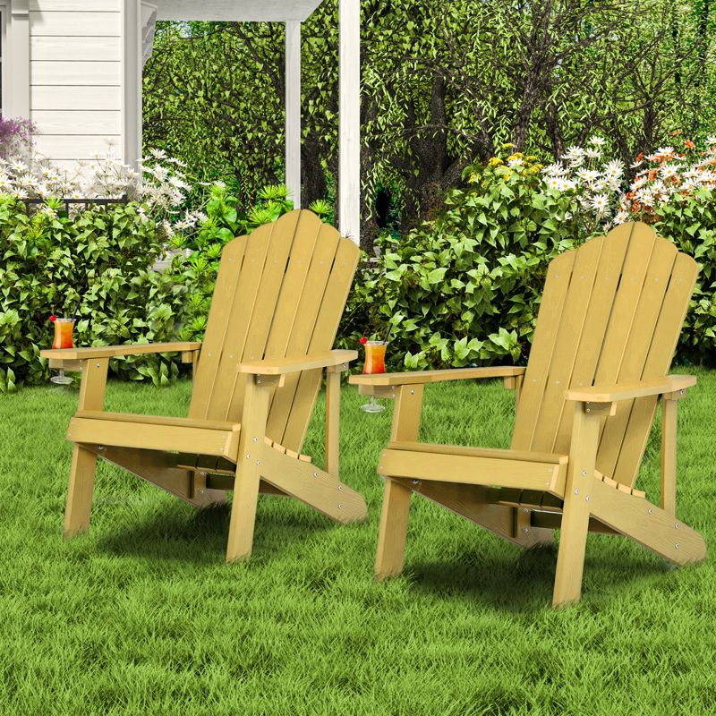 Tangkula 2PCS Adirondack Chair HIPS Adirondack Chair w/Cup Holder Realistic Wood Grain Weather Resistant Outdoor Chair for  380 LBS Weight Capacity Black/Navy/White/Teak/Dark Green/Red/Light Grey/Yellow, 3 of 11
