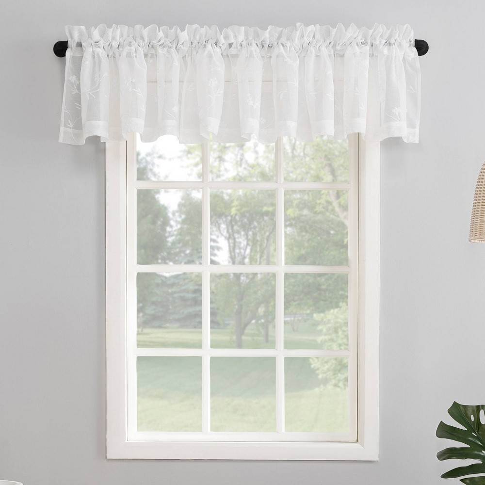 Photos - Curtain Rod / Track 17"x50" Delia Embroidered Floral Sheer Rod Pocket Curtain Valance Ivory 