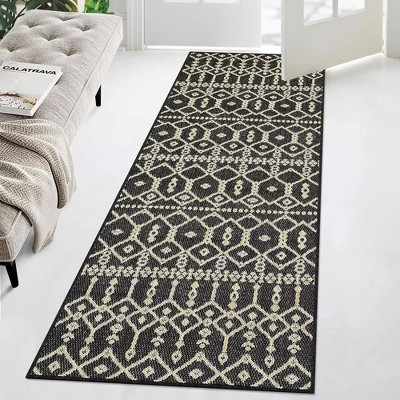 Indoor Outdoor Area Rug Moroccan Geometric Farmhouse Rug Low Pile Stain-Resistant Easy Care Carpet for Living Room Bedroom Backyard Patio
