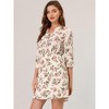 Allegra K Women's Button Front Floral Print Split Neck 3/4 Sleeves Mini Dresses - 2 of 4