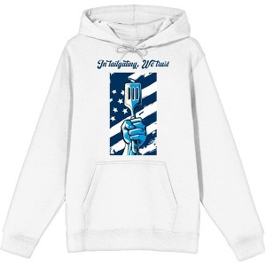 "In Tailgating We Trust" American Flag And Spatula Adult Long Sleeve Hoodie - 1 of 2