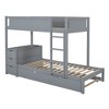 Twin Over Twin Wood Bunk Bed with Twin Size Trundle, 3 Drawers, Desk and USB Ports, 4Q -ModernLuxe - image 4 of 4