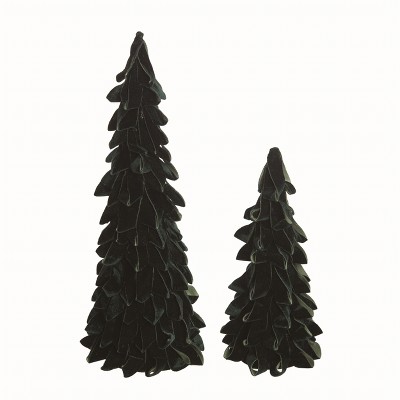 Transpac Polyester Green Christmas Velvet Emerald Trees Set of 2