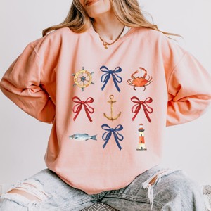 Simply Sage Market Coquette Nautical Collage Lightweight Garment Dyed Sweatshirt - 2XL - Peachy - 1 of 4