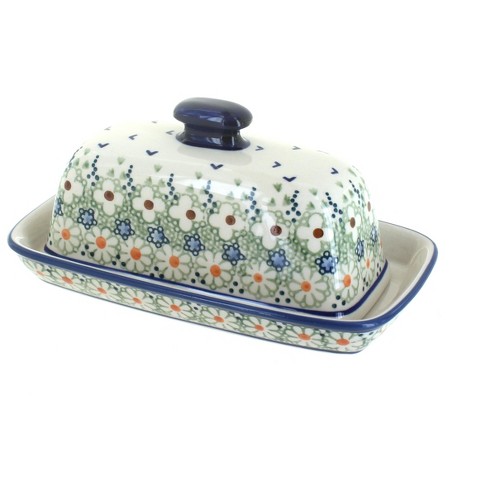 Blue Rose Polish Pottery Green Daisy Butter Dish : Target