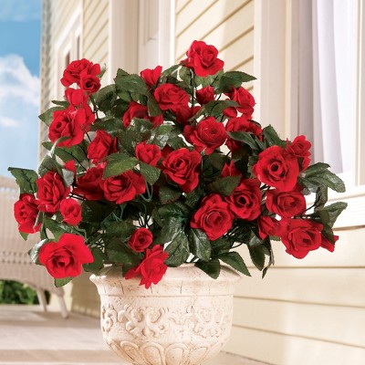 Red Artificial Rose Bushes Set for Outdoor Summer Decor