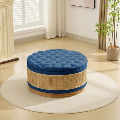 Hyleory Rattan Round Storage Comfort Ottoman for Bedroom, Living Room, Nursing Room