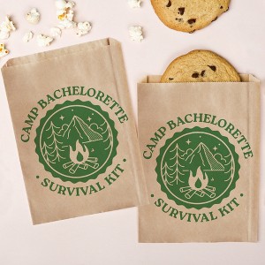 Big Dot of Happiness Camp Bachelorette Kraft Brown Paper Treat Bags, Glamping Party Individual Greaseproof Paper Sandwich Cookie Bags - 25 Count - 1 of 4