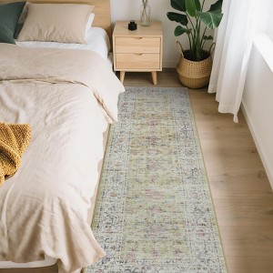 Area Rug Washable Rugs Vintage Floral Low Pile Area Rugs Non-Slip Backing Carpet for Bedroom - 1 of 4