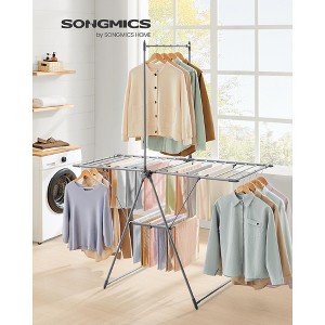 SONGMICS Clothes Drying Rack, Foldable 2-Level Laundry Drying Rack, Free-Standing Airer, 1 Additional Tall Hanging Bar,2 Height-Adjustable Wings,Gray - 1 of 4