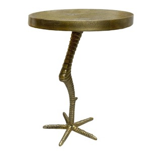 The Urban Port 19" Side End Table Antique Brass Aluminum Cast Round Top with Handcrafted Textured Crane Leg Stem Brass - 1 of 4