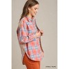 Slickblue Women's Mixed Plaid Boxy Cut Flannel, Button Down Shirt with Pocket, Pink Green/Coral Taupe, Size S-L - 3 of 4