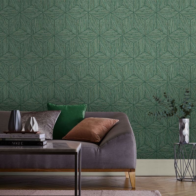 Grasscloth Geo Pine Green Geometric Paste the Wall Wallpaper, 2 of 5