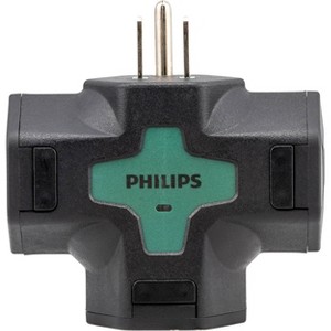 Philips 3-Outlet Heavy Duty Grounded T-Tap with Outlet Covers LED Indicator Light Green - 1 of 4
