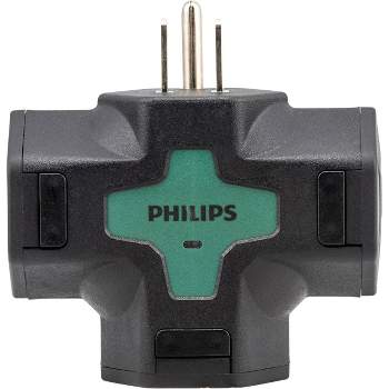 Philips 3-Outlet Heavy Duty Grounded T-Tap with Outlet Covers LED Indicator Light Green