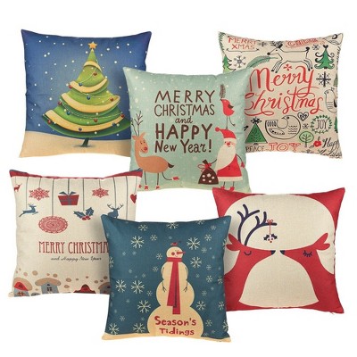 Christmas Throw Pillow Covers - 6-Pack Colorful Decorative Couch Throw Pillow Cases, Vintage Christmas Design, 18x18"