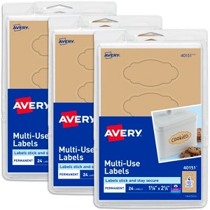 Avery Multi-Use Labels, Kraft Brown Oval Scroll, 24 Labels Per Pack, 3 Packs, 72 Total (40151) - 1 of 3