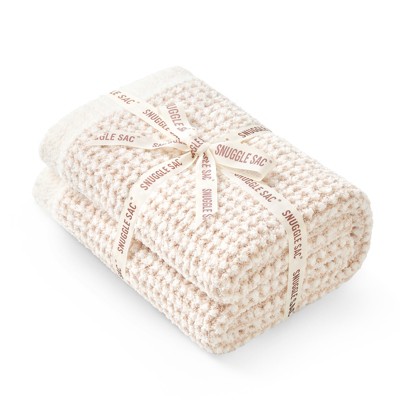 Snuggle Sac Reversible Waffle Knit Throw Blanket Cozy Microfiber Throw