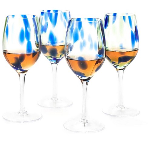 Fifth Avenue Medallion Stemless Wine Crystal Glass Set of 6, 17 oz, Various  Etched Patterns, Texture Goblet Cups, Glasses for Wine, Translucent Blue
